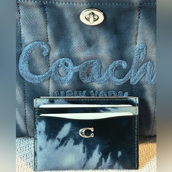 Coach Accessories - COACH Leather Card Case Digitally Printed Tie Dye in Midnight Navy